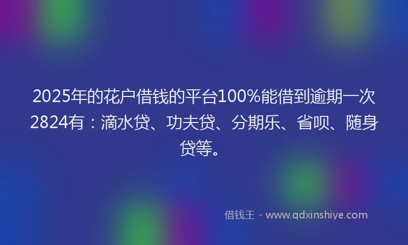 2025年的花户借钱的平台100%能借到逾期一次2824有：滴水贷、功夫贷、分期乐、省呗、随身贷等。