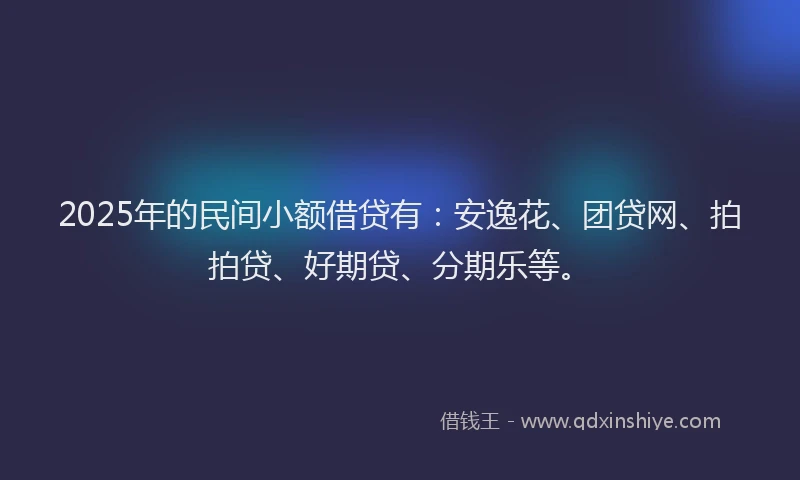 2025年的民间小额借贷有：安逸花、团贷网、拍拍贷、好期贷、分期乐等。