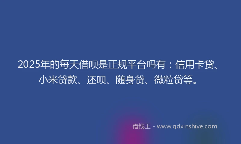 2025年的每天借呗是正规平台吗有：信用卡贷、小米贷款、还呗、随身贷、微粒贷等。