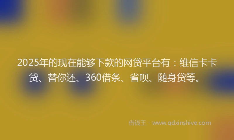 2025年的现在能够下款的网贷平台有：维信卡卡贷、替你还、360借条、省呗、随身贷等。
