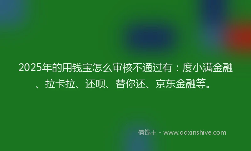 2025年的用钱宝怎么审核不通过有：度小满金融、拉卡拉、还呗、替你还、京东金融等。