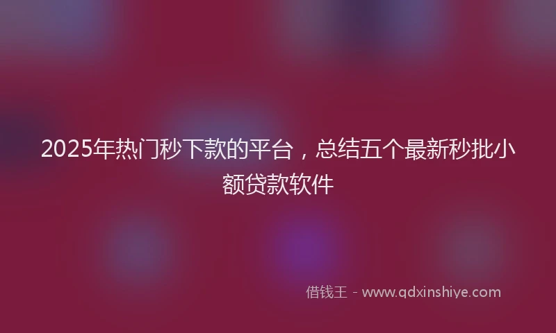 2025年热门秒下款的平台，总结五个最新秒批小额贷款软件