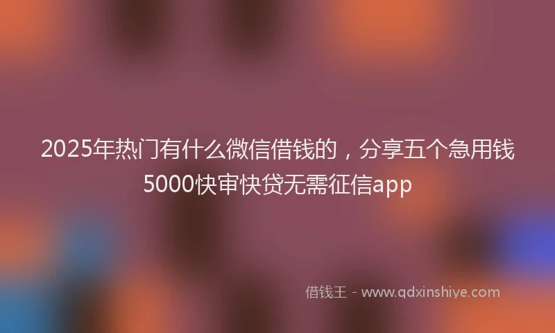 2025年热门有什么微信借钱的，分享五个急用钱5000快审快贷无需征信app