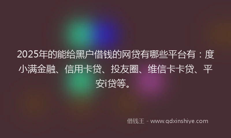 2025年的能给黑户借钱的网贷有哪些平台有：度小满金融、信用卡贷、投友圈、维信卡卡贷、平安i贷等。
