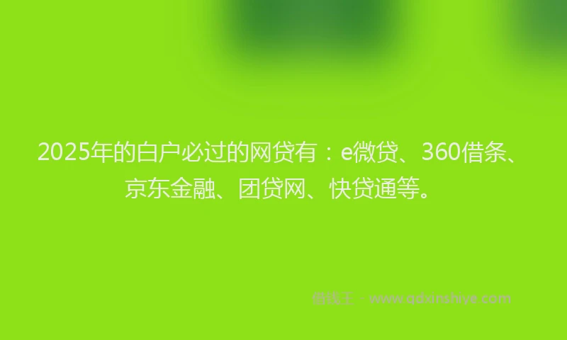 2025年的白户必过的网贷有：e微贷、360借条、京东金融、团贷网、快贷通等。