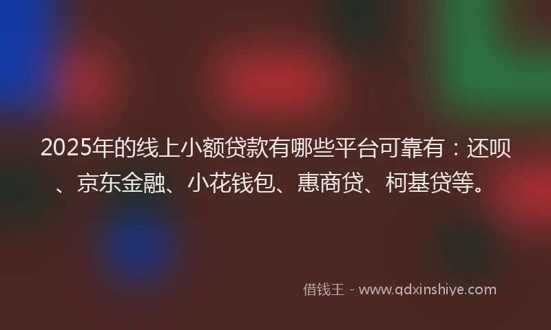 2025年的线上小额贷款有哪些平台可靠有：还呗、京东金融、小花钱包、惠商贷、柯基贷等。