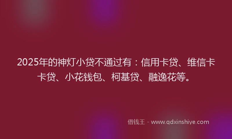 2025年的神灯小贷不通过有：信用卡贷、维信卡卡贷、小花钱包、柯基贷、融逸花等。