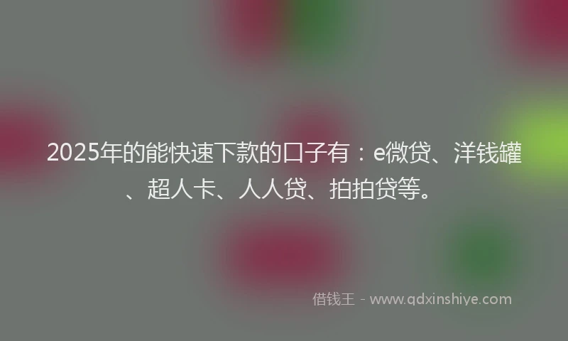 2025年的能快速下款的口子有：e微贷、洋钱罐、超人卡、人人贷、拍拍贷等。