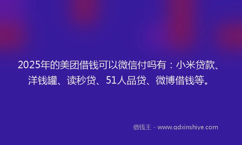 2025年的美团借钱可以微信付吗有：小米贷款、洋钱罐、读秒贷、51人品贷、微博借钱等。