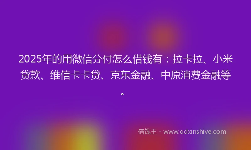 2025年的用微信分付怎么借钱有：拉卡拉、小米贷款、维信卡卡贷、京东金融、中原消费金融等。