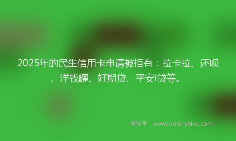 2025年的民生信用卡申请被拒有：拉卡拉、还呗、洋钱罐、好期贷、平安i贷等。