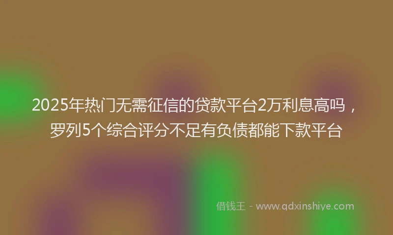 2025年热门无需征信的贷款平台2万利息高吗，罗列5个综合评分不足有负债都能下款平台