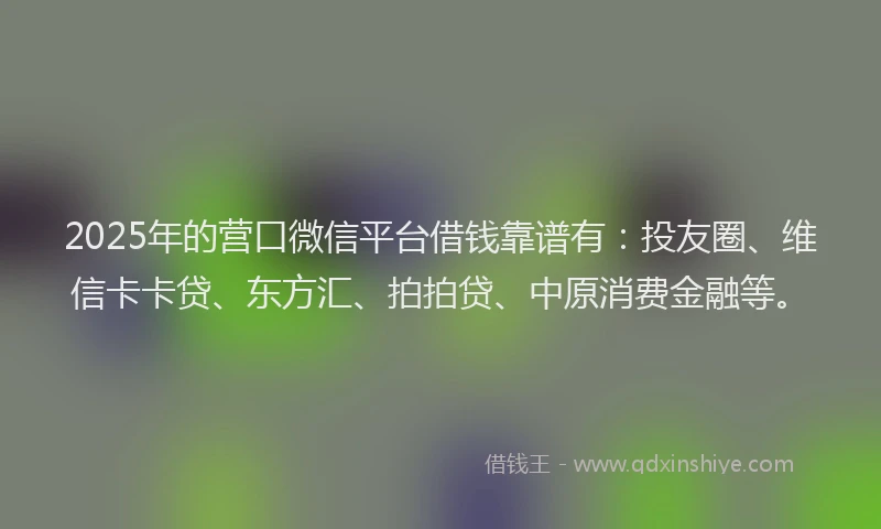2025年的营口微信平台借钱靠谱有：投友圈、维信卡卡贷、东方汇、拍拍贷、中原消费金融等。