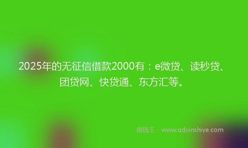 2025年的无征信借款2000有：e微贷、读秒贷、团贷网、快贷通、东方汇等。