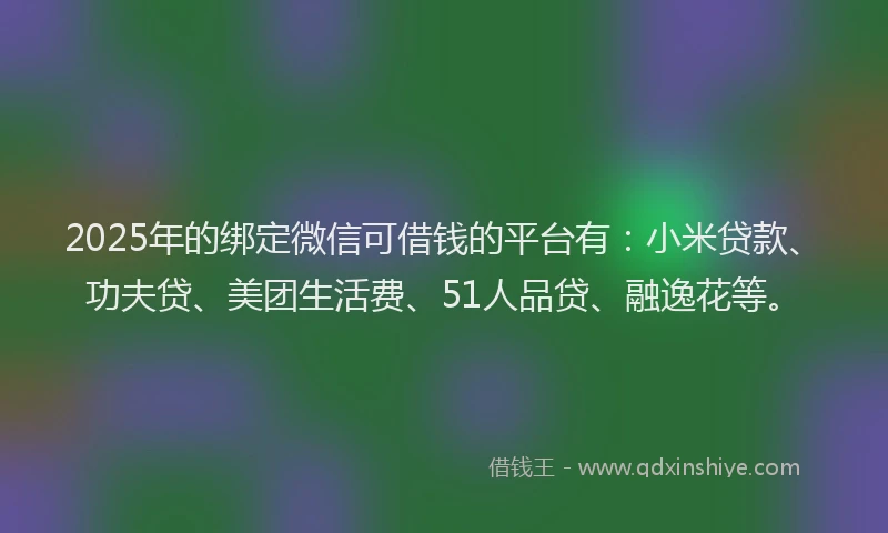 2025年的绑定微信可借钱的平台有：小米贷款、功夫贷、美团生活费、51人品贷、融逸花等。