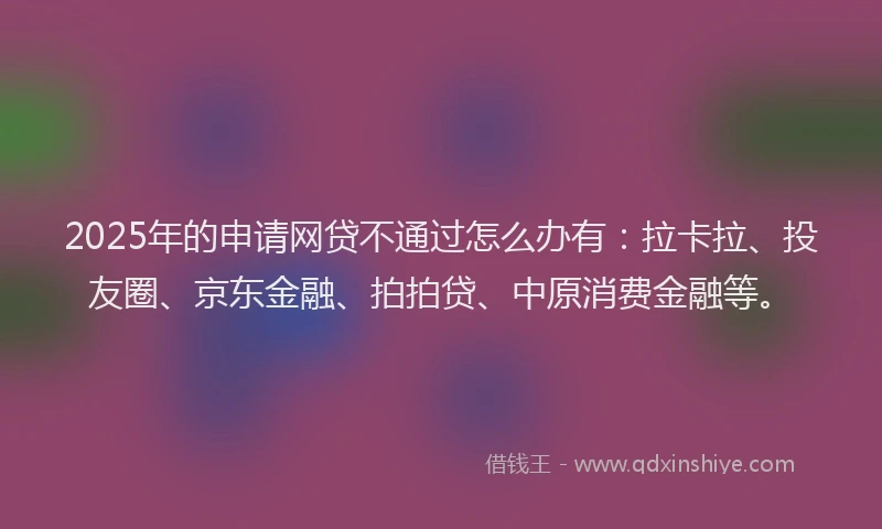 2025年的申请网贷不通过怎么办有：拉卡拉、投友圈、京东金融、拍拍贷、中原消费金融等。