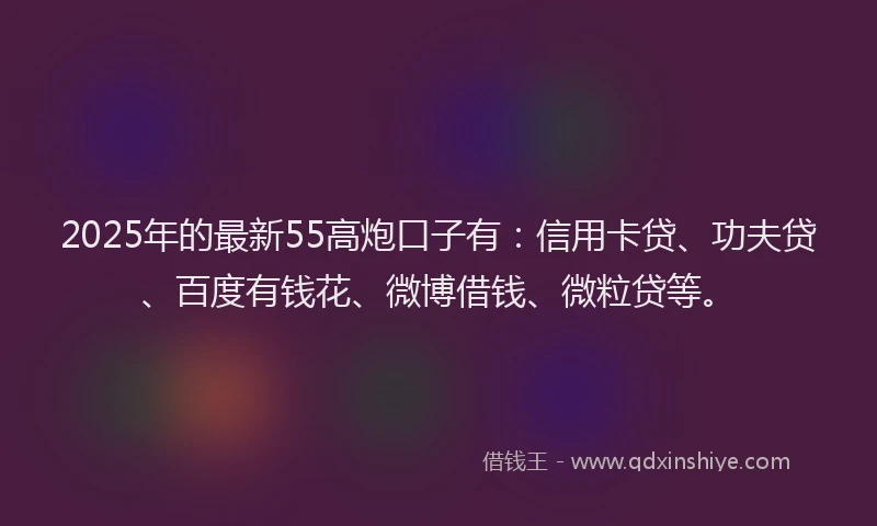 2025年的最新55高炮口子有：信用卡贷、功夫贷、百度有钱花、微博借钱、微粒贷等。