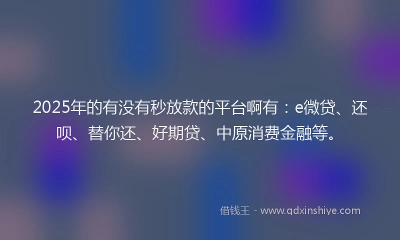 2025年的有没有秒放款的平台啊有：e微贷、还呗、替你还、好期贷、中原消费金融等。