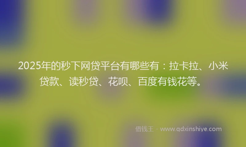 2025年的秒下网贷平台有哪些有：拉卡拉、小米贷款、读秒贷、花呗、百度有钱花等。