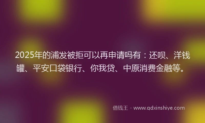 2025年的浦发被拒可以再申请吗有：还呗、洋钱罐、平安口袋银行、你我贷、中原消费金融等。