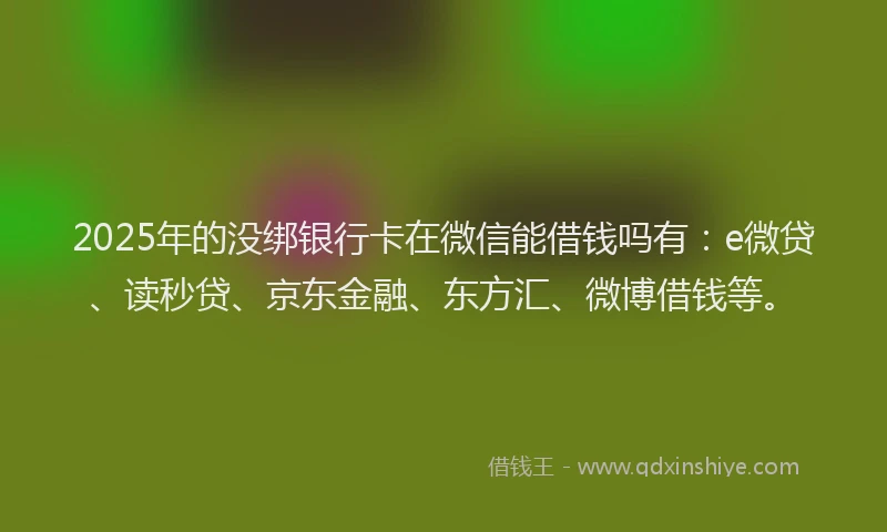 2025年的没绑银行卡在微信能借钱吗有：e微贷、读秒贷、京东金融、东方汇、微博借钱等。
