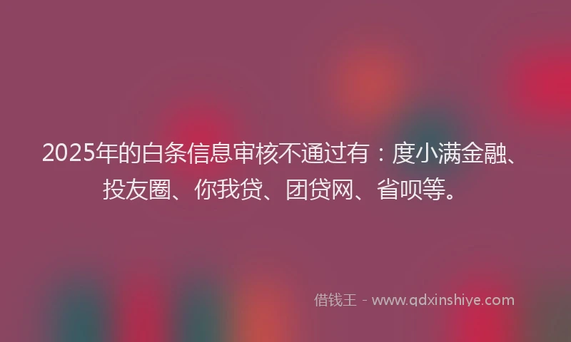 2025年的白条信息审核不通过有：度小满金融、投友圈、你我贷、团贷网、省呗等。