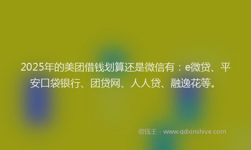 2025年的美团借钱划算还是微信有：e微贷、平安口袋银行、团贷网、人人贷、融逸花等。