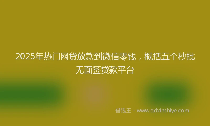 2025年热门网贷放款到微信零钱，概括五个秒批无面签贷款平台