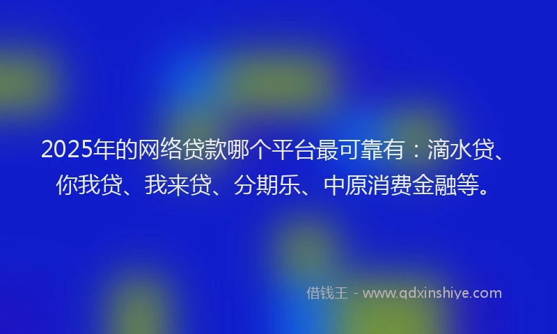 2025年的网络贷款哪个平台最可靠有：滴水贷、你我贷、我来贷、分期乐、中原消费金融等。
