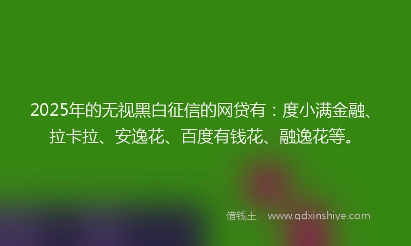 2025年的无视黑白征信的网贷有：度小满金融、拉卡拉、安逸花、百度有钱花、融逸花等。