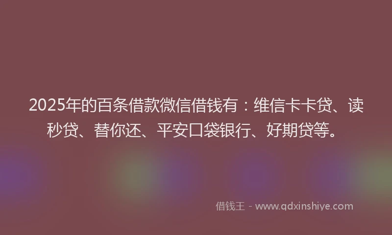 2025年的百条借款微信借钱有：维信卡卡贷、读秒贷、替你还、平安口袋银行、好期贷等。