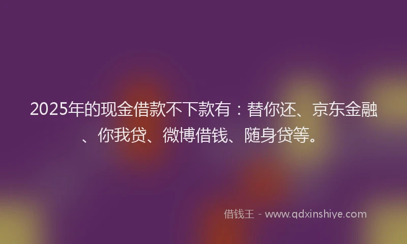 2025年的现金借款不下款有：替你还、京东金融、你我贷、微博借钱、随身贷等。