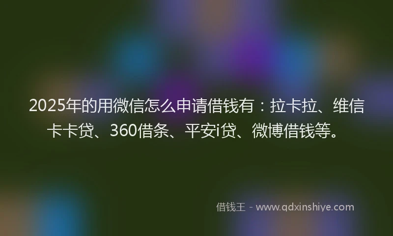 2025年的用微信怎么申请借钱有：拉卡拉、维信卡卡贷、360借条、平安i贷、微博借钱等。