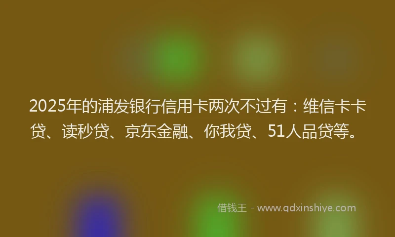 2025年的浦发银行信用卡两次不过有：维信卡卡贷、读秒贷、京东金融、你我贷、51人品贷等。