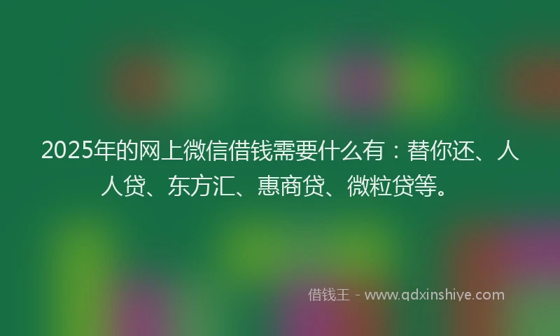 2025年的网上微信借钱需要什么有：替你还、人人贷、东方汇、惠商贷、微粒贷等。