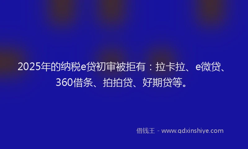 2025年的纳税e贷初审被拒有：拉卡拉、e微贷、360借条、拍拍贷、好期贷等。