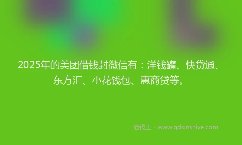 2025年的美团借钱封微信有：洋钱罐、快贷通、东方汇、小花钱包、惠商贷等。