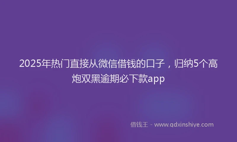 2025年热门直接从微信借钱的口子，归纳5个高炮双黑逾期必下款app