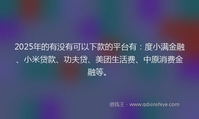 2025年的有没有可以下款的平台有：度小满金融、小米贷款、功夫贷、美团生活费、中原消费金融等。