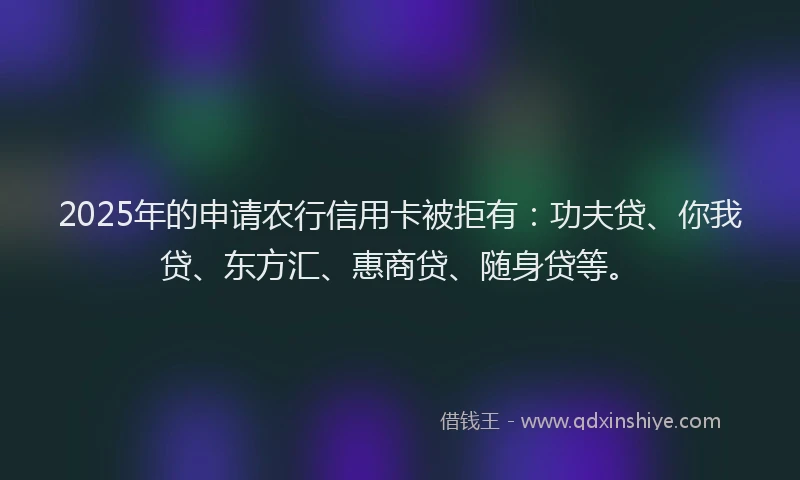2025年的申请农行信用卡被拒有：功夫贷、你我贷、东方汇、惠商贷、随身贷等。