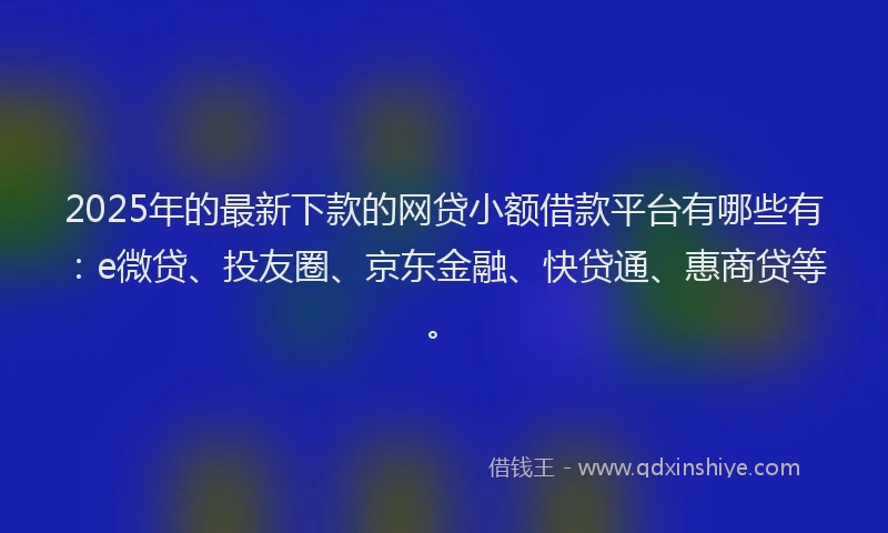 2025年的最新下款的网贷小额借款平台有哪些有：e微贷、投友圈、京东金融、快贷通、惠商贷等。