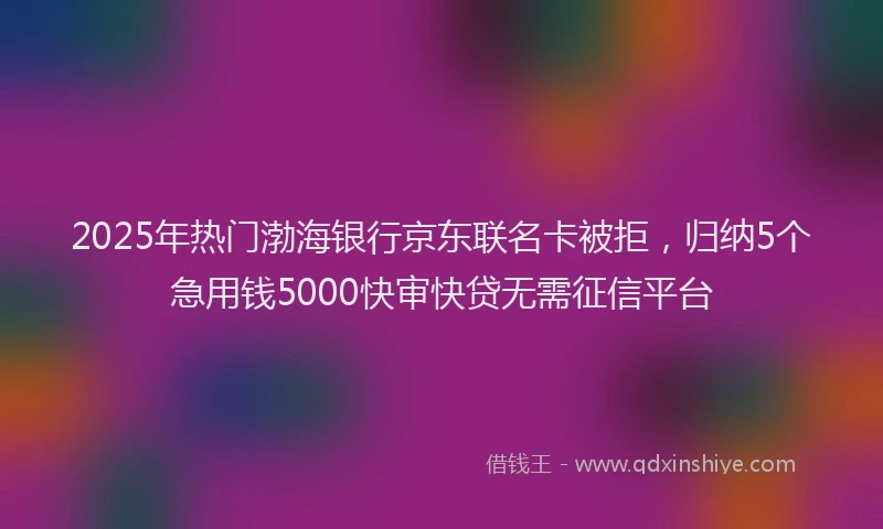 2025年热门渤海银行京东联名卡被拒，归纳5个急用钱5000快审快贷无需征信平台
