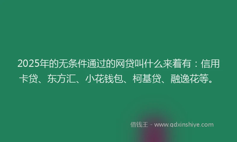 2025年的无条件通过的网贷叫什么来着有：信用卡贷、东方汇、小花钱包、柯基贷、融逸花等。