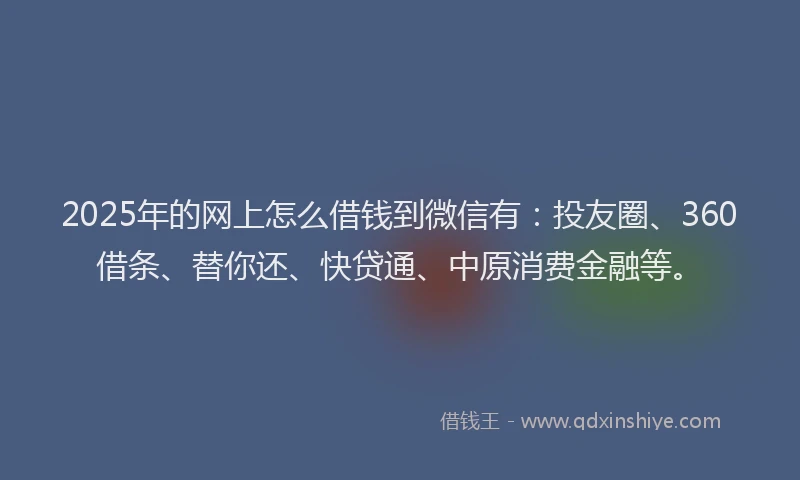 2025年的网上怎么借钱到微信有：投友圈、360借条、替你还、快贷通、中原消费金融等。
