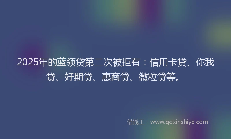 2025年的蓝领贷第二次被拒有：信用卡贷、你我贷、好期贷、惠商贷、微粒贷等。