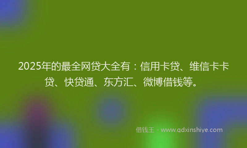 2025年的最全网贷大全有：信用卡贷、维信卡卡贷、快贷通、东方汇、微博借钱等。