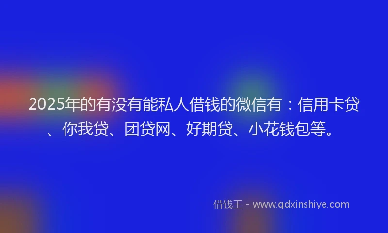 2025年的有没有能私人借钱的微信有：信用卡贷、你我贷、团贷网、好期贷、小花钱包等。