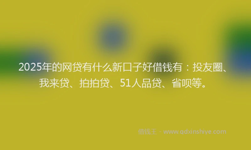 2025年的网贷有什么新口子好借钱有：投友圈、我来贷、拍拍贷、51人品贷、省呗等。