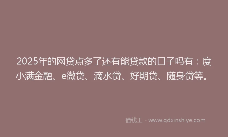 2025年的网贷点多了还有能贷款的口子吗有：度小满金融、e微贷、滴水贷、好期贷、随身贷等。