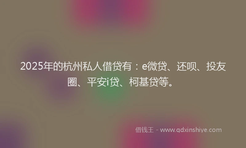 2025年的杭州私人借贷有：e微贷、还呗、投友圈、平安i贷、柯基贷等。